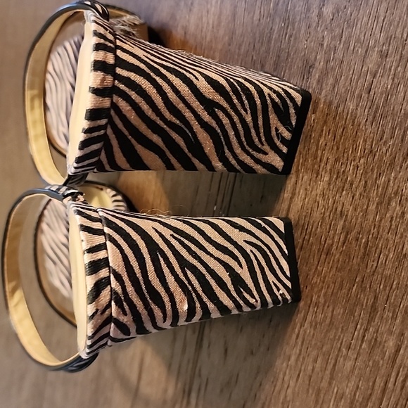 NWOT Ann Taylor Zebra Tan Print Linen Blend Block Heel Sandals Ladies 9 4" Heels - Picture 6 of 6